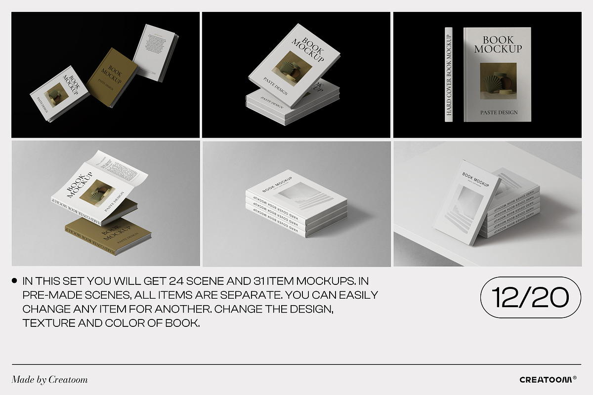55 book mockups, a Books & Magazine Mockup by Creatoom (Photo 3 of 11)