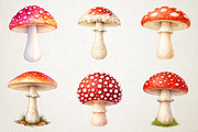 Watercolor Amanita Mushrooms Clipart, an Illustration by RobertsArt (Thumbnail 4 of 5)