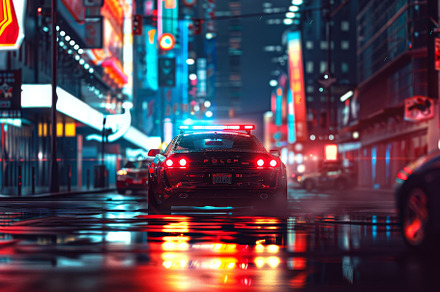 The glowing lights of storefronts an, a Photo by Tanuart