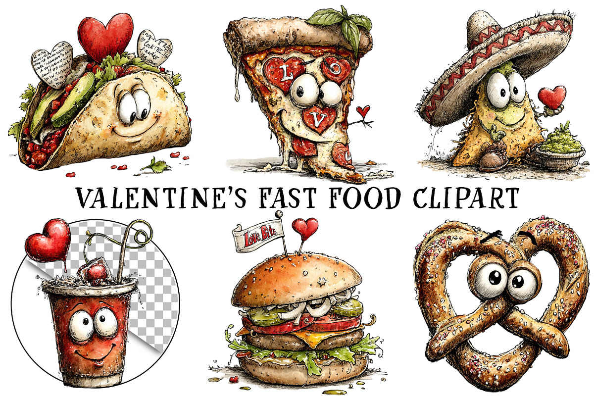 Quirky Valentine's Fast Food Clipart, an Illustration by OK Design (Photo 2 of 6)