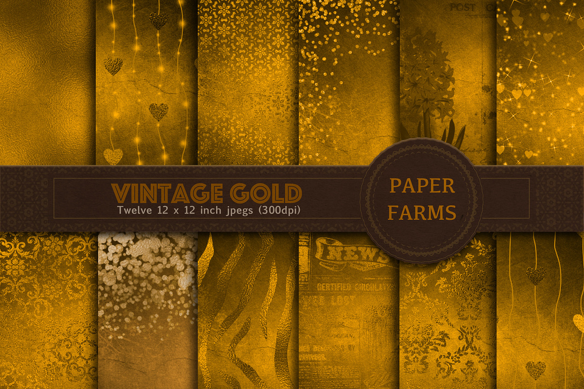 Vintage gold digital paper, a Pattern Graphic by Paper Farms
