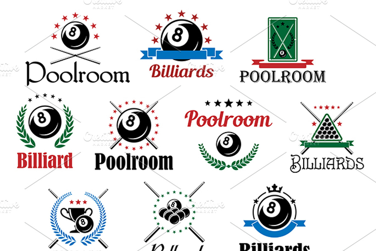 Billiard game emblems and symbols, a Solid Icon by Vector Tradition (Photo 1 of 4)