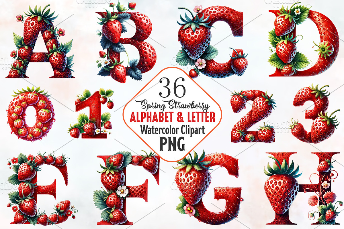 Spring strawberry Alphabet clipart, an Illustration by RobertsArt (Photo 1 of 7)
