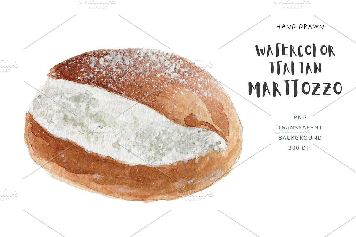 Watercolor Maritozzo italian dessert, a Food Illustration by Kolorata Art (Photo 1 of 3)