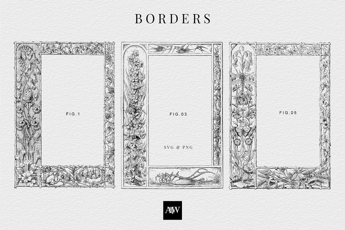 Procreate Vintage Nature Borders, a Brush Add-On by AW Studios