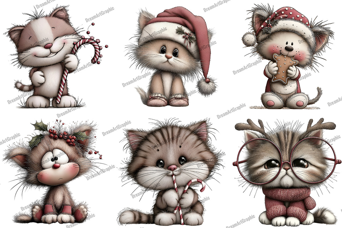Funny Christmas Cats Clipart, an Illustration by DreamArtGraphic (Photo 4 of 5)