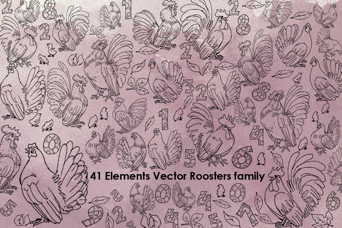 watercolor roosters family & 2017, an Animal Illustration by Graphobia (Photo 10 of 13)