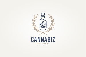 cannabis leaf in glass bottle logo, a Branding & Logo Template by Blazybone