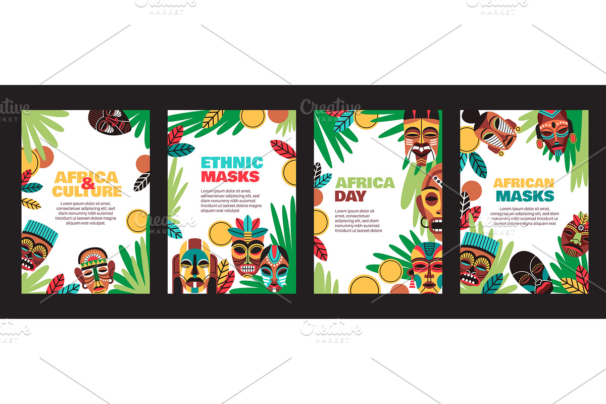 Cartoon african mask cards, a Texture Illustration by YummyBuum