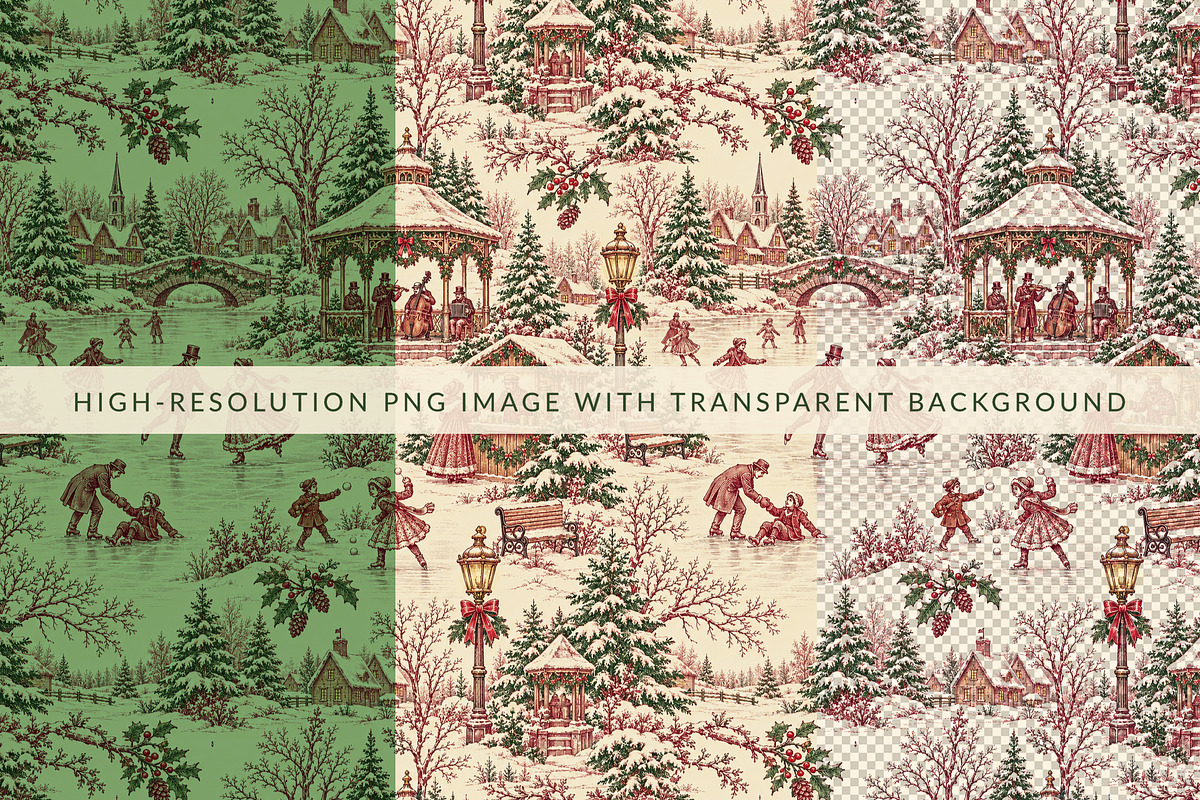 Vintage Holiday Toile Pattern Bundle, a Pattern Graphic by Olya Creative (Photo 16 of 31)