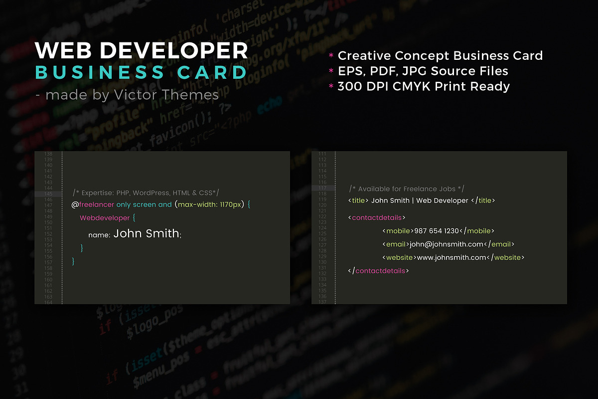 Web Developer Business Card, a Business Card Template by VictorThemes