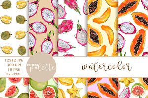 Watercolor Exotic Fruits Patterns, a Pattern Graphic by PatternPalette