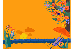 Cartoon Sea Cost with Magic Flowers, an Object Illustration by Maria Starus