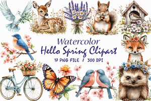 Hello Spring Clipart, an Illustration by Libby Wishes