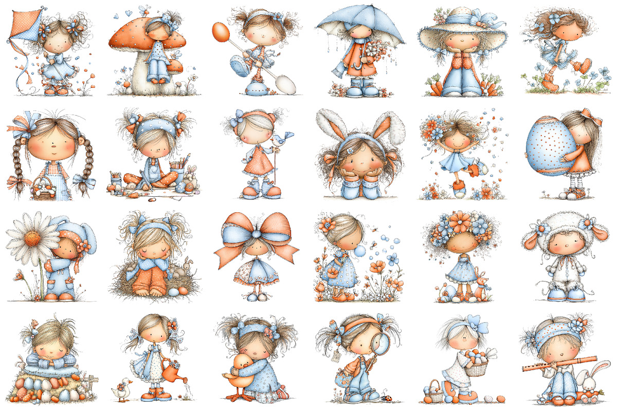 Whimsical Easter Girl Clipart, an Illustration by designcity5 (Photo 2 of 5)