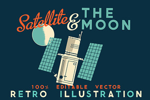 Satellite & The Moon Retro Vector