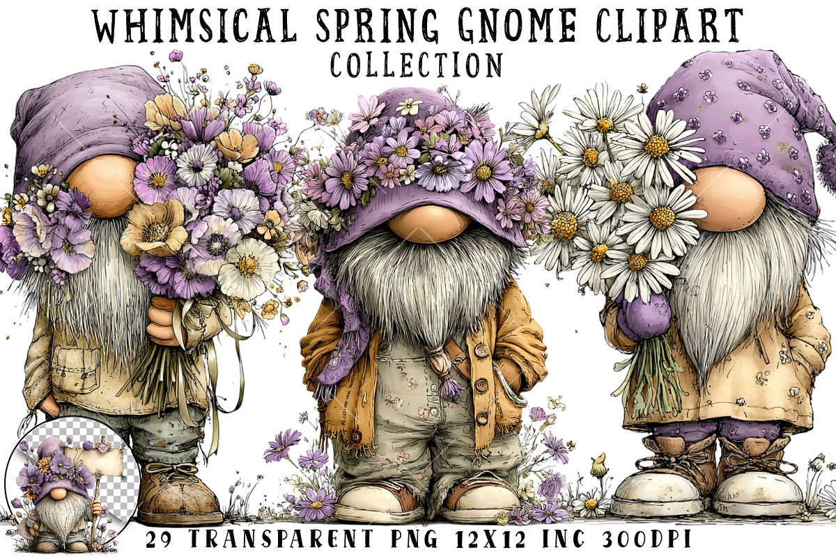 Whimsical Spring Gnome Clipart, an Illustration by OK Design (Photo 1 of 6)