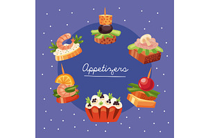 appetizers lettering with food, a Food Illustration by studiogstock
