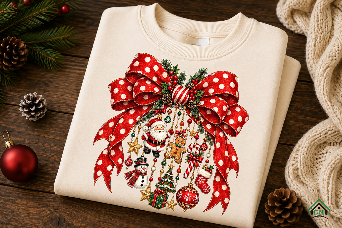 Retro Christmas Charms Bow, a Seasonal Illustration by Craft Nest (Photo 6 of 6)