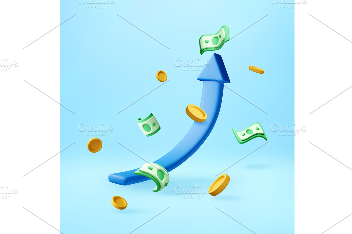 3D arrow pointing upward with, a Finance Illustration by Abscent