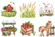 Watercolor Spring Farm Clipart, a Seasonal Illustration by DreamArtGraphic (Thumbnail 3 of 4)