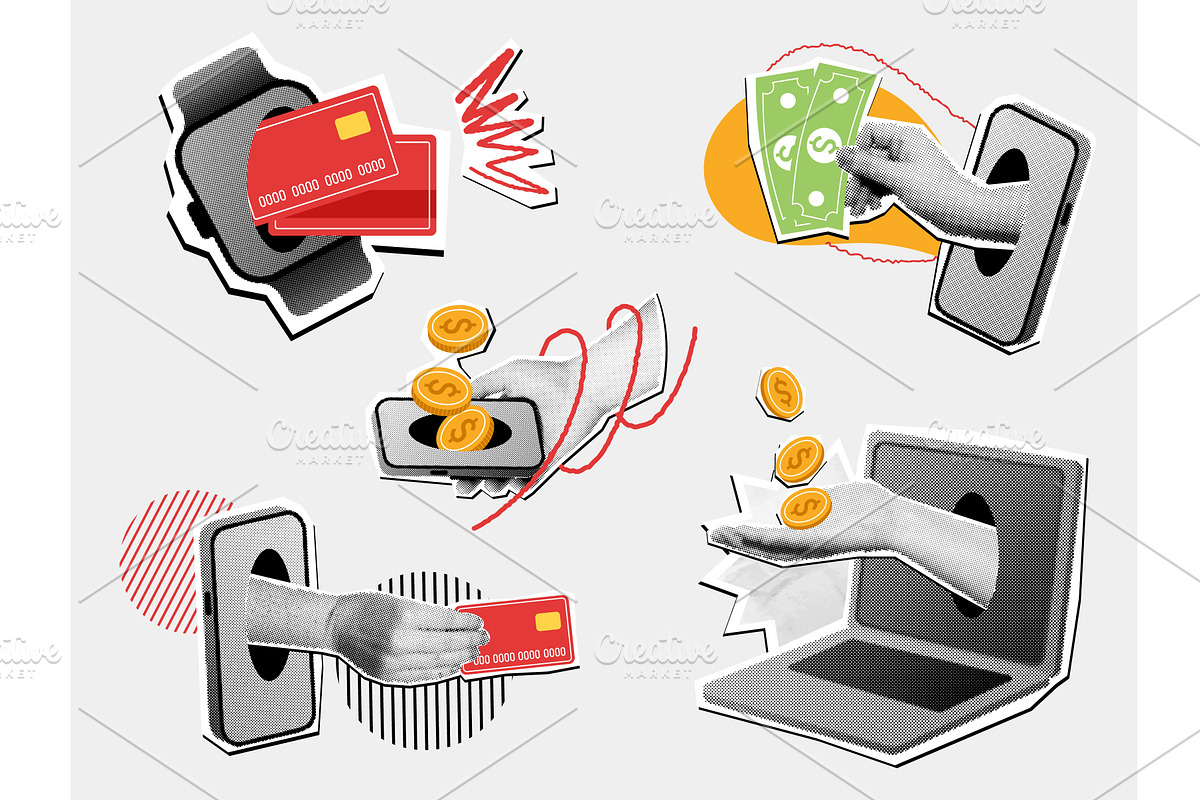 Halftone online payment collage, a Technology Illustration by winwin.art
