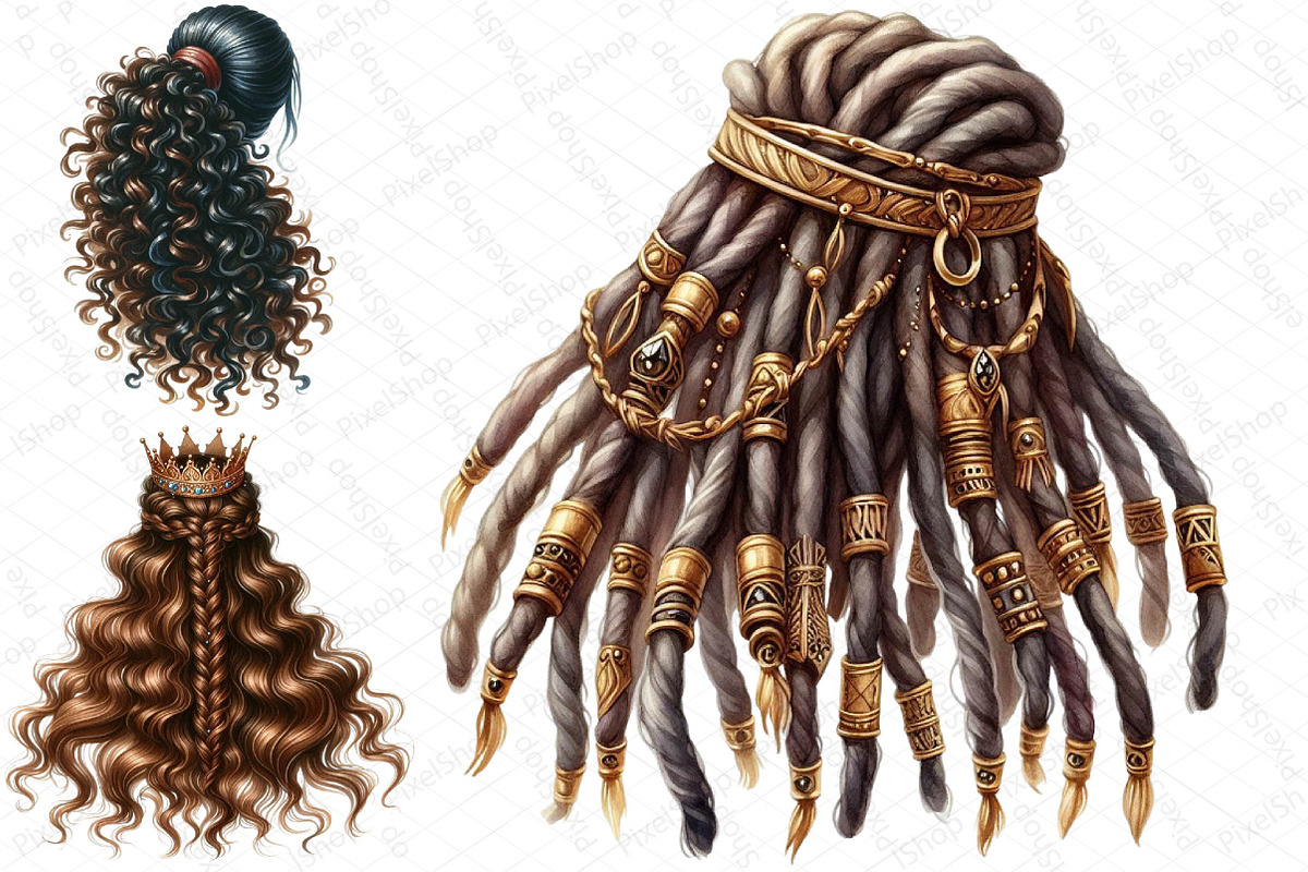Hair Clipart, Long Hair, Natural, an Illustration by DreamPrint404 (Photo 2 of 3)