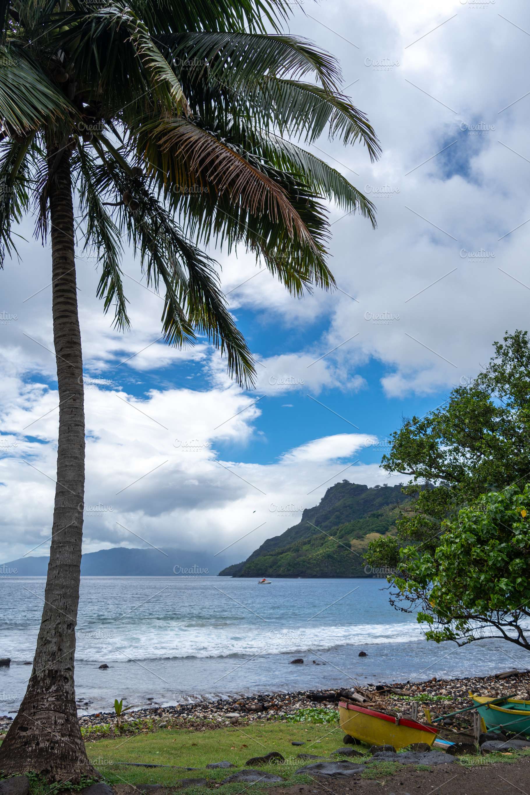 Tahuata Island beach with boats, Marquesas Islands, French Polyn, a Nature Photo by GoodGoods