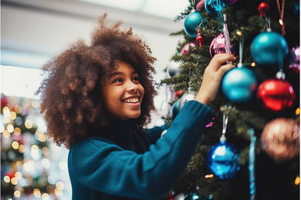 Joyful Black Girl Decorating, a Holiday Photo by Lermont51
