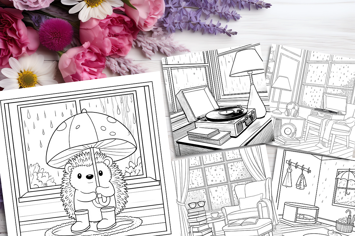 Rainy Day Cozy Coloring Pages Bundle, a Brochure Template by LA Design (Photo 6 of 10)