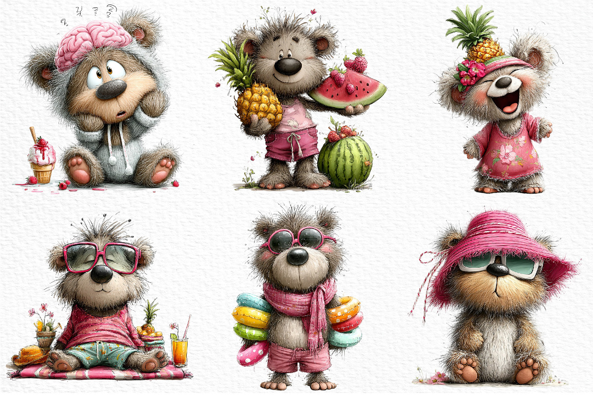 Funny Summer Teddy Bear Clipart, an Illustration by Craft Nest (Photo 5 of 12)