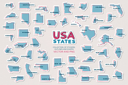 Set of 50 maps of USA States