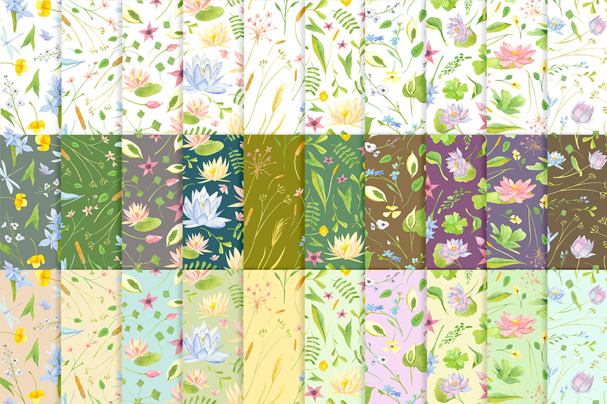 Wetland floral watercolor patterns, a Pattern Graphic by Piñata (Photo 3 of 8)