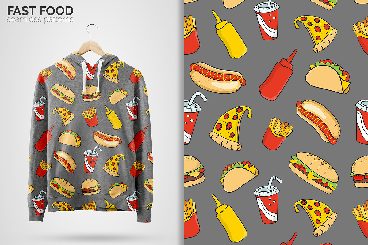 Fast Food Seamless Patterns, a Pattern Graphic by 3Y_Design (Photo 4 of 6)