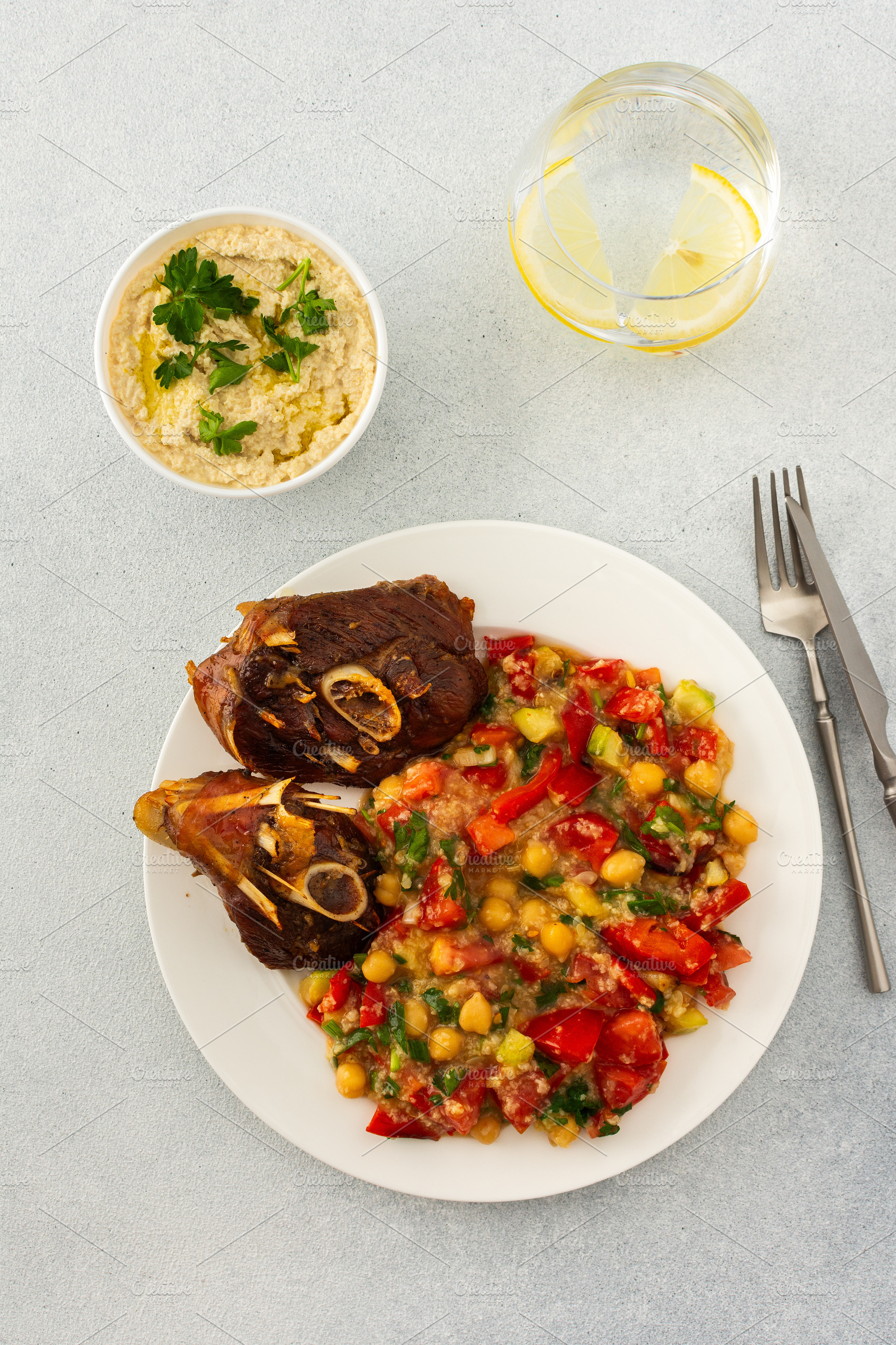 Chickpea stew with stewed vegetables, a Food & Drink Photo by Pundateam