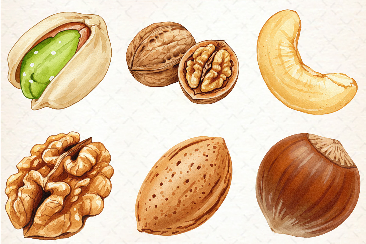 Nuts Watercolor Clipart, an Illustration by Libby Wishes (Photo 4 of 6)