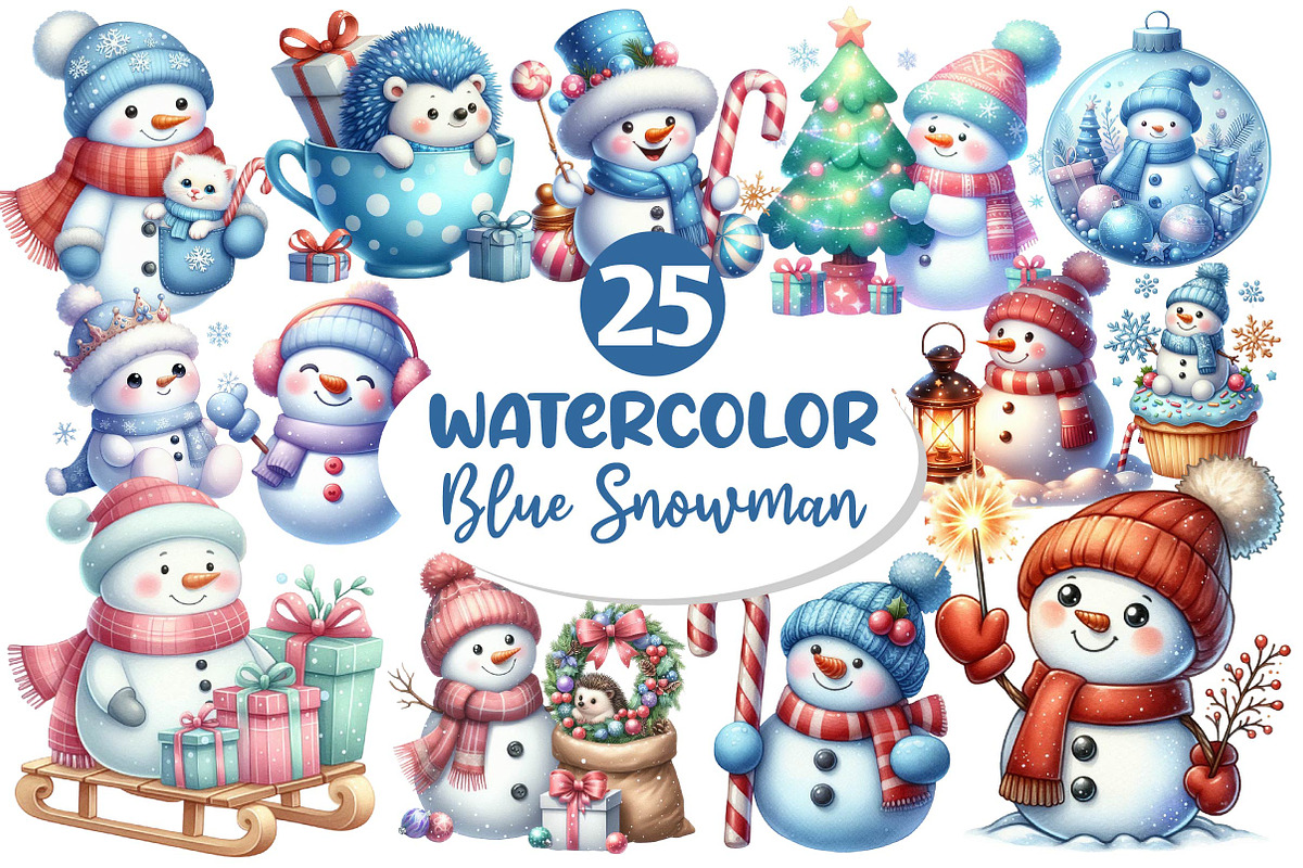 Christmas Snowman Clipart, an Illustration by Dream Creation (Photo 1 of 5)