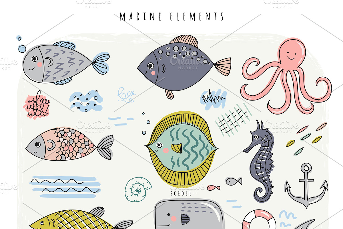 Marine. Design set., an Animal Illustration by kuchuk_design (Photo 3 of 5)