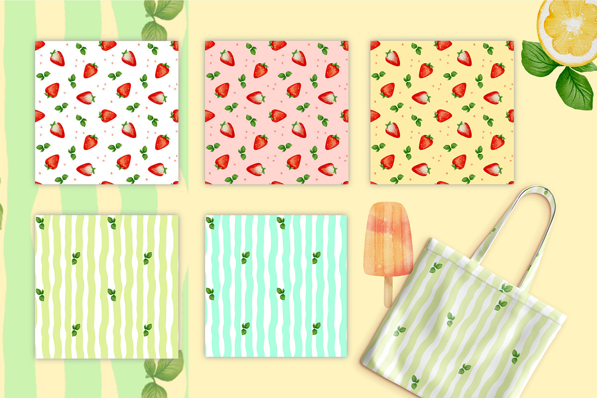 Summer fruit patterns collecrion, a Pattern Graphic by ZabolotnaArt (Photo 4 of 7)