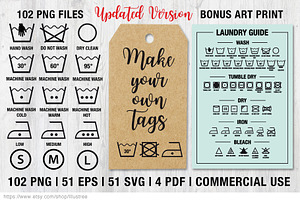 54 Textile Care Symbols, Vector Set