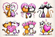 Quirky Valentines Cats Clipart, an Illustration by Dream Creation (Thumbnail 2 of 7)