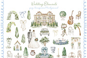 Watercolor Villa Wedding Clipart Set, an Object Illustration by LenArt (Thumbnail 3 of 14)