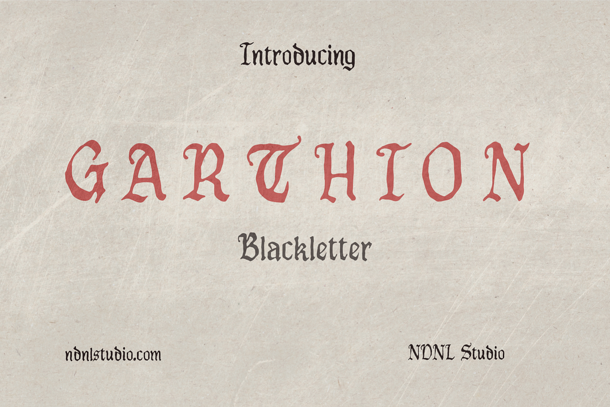 Garthion – Blackletter Font, a Blackletter Font by NDNL Studio (Photo 1 of 10)