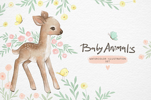 Watercolor baby animals