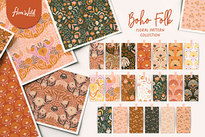 Boho Folk Floral Patterns - VECTOR