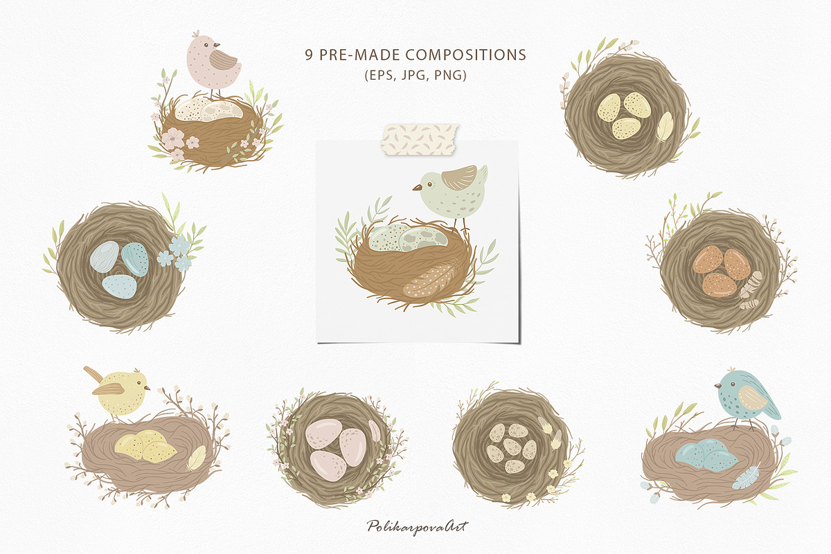 Little Birds clipart & pattern kids, a Decorative Illustration by polikarpovaart (Photo 3 of 9)