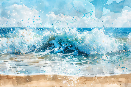 Vibrant waves break on the shore, cr, a Photo by Tanuart