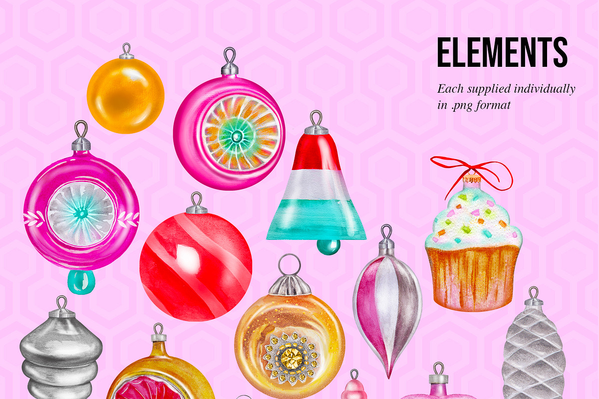 SWEETLY RETRO Christmas Ornaments, a Seasonal Illustration by Dana Designs (Photo 2 of 4)