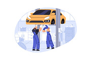 Repairmen repair cars, auto service, a Transportation Illustration by PaperTrident (Thumbnail 3 of 9)