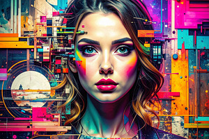 Experimental digital collage woman portrait with glitch style ba, a Photo by DanFLCreativo
